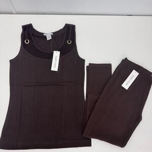 NWT Joan Vass Mesh Tank & Legging SET Brown Casual Lounge Normcore Summer